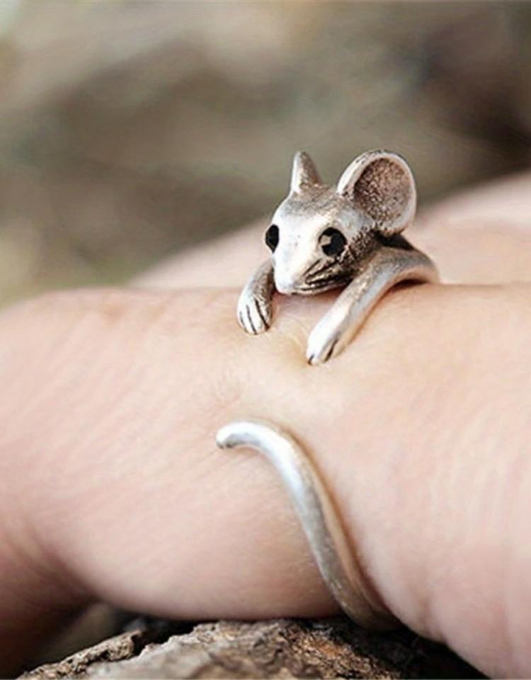 Cute Mouse Open Ring Niche Animal Design Finger Ring Jewelry Party Favors Daily Wear