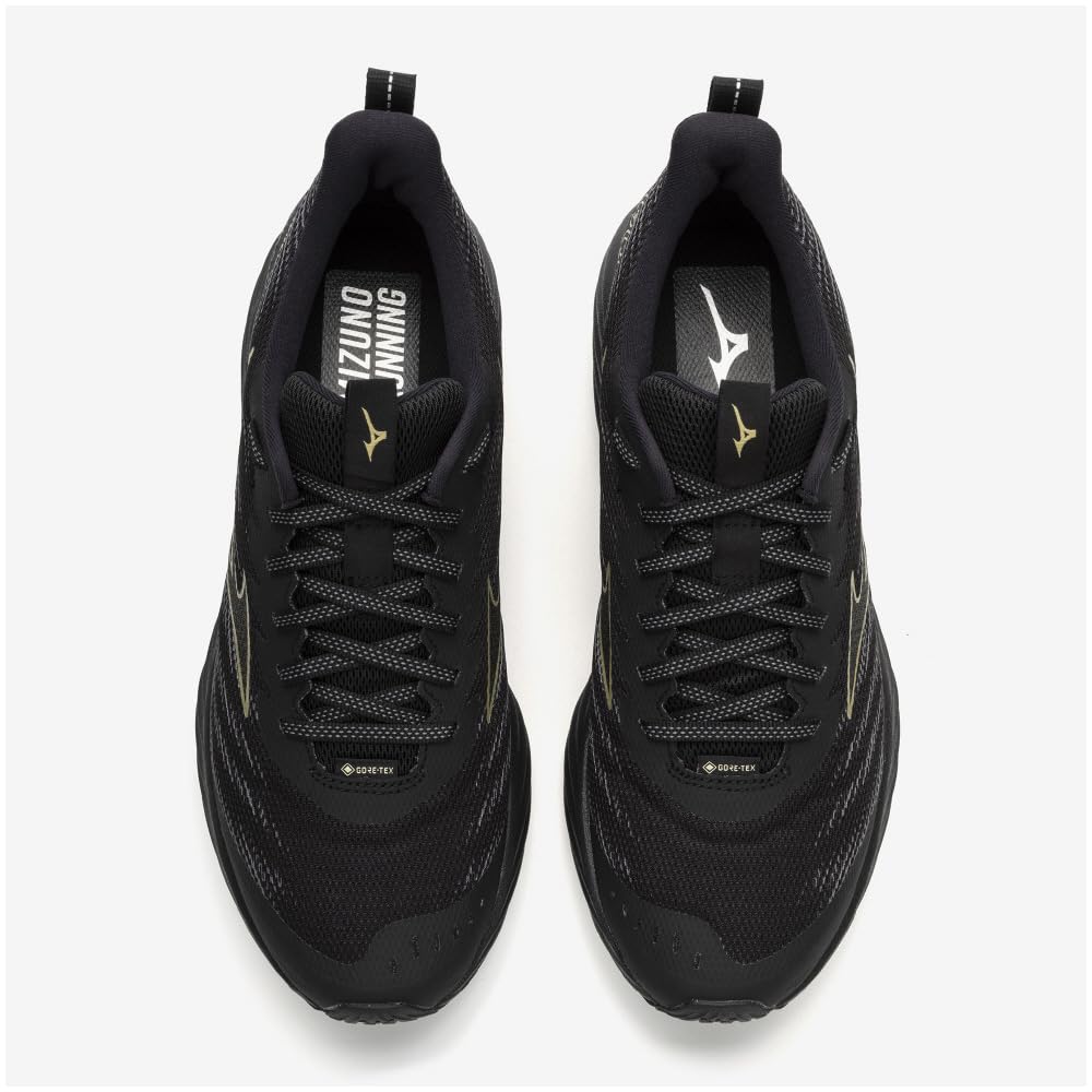 Mizuno Wave Rider GTX 2 Беговые Толстые Черные x 2E Обувь Gore-Tex, Бег трусцой, Марафон, Тренировки, Спорт, Легкие, Упругие, Подошва, Золотые, 27.0 см,