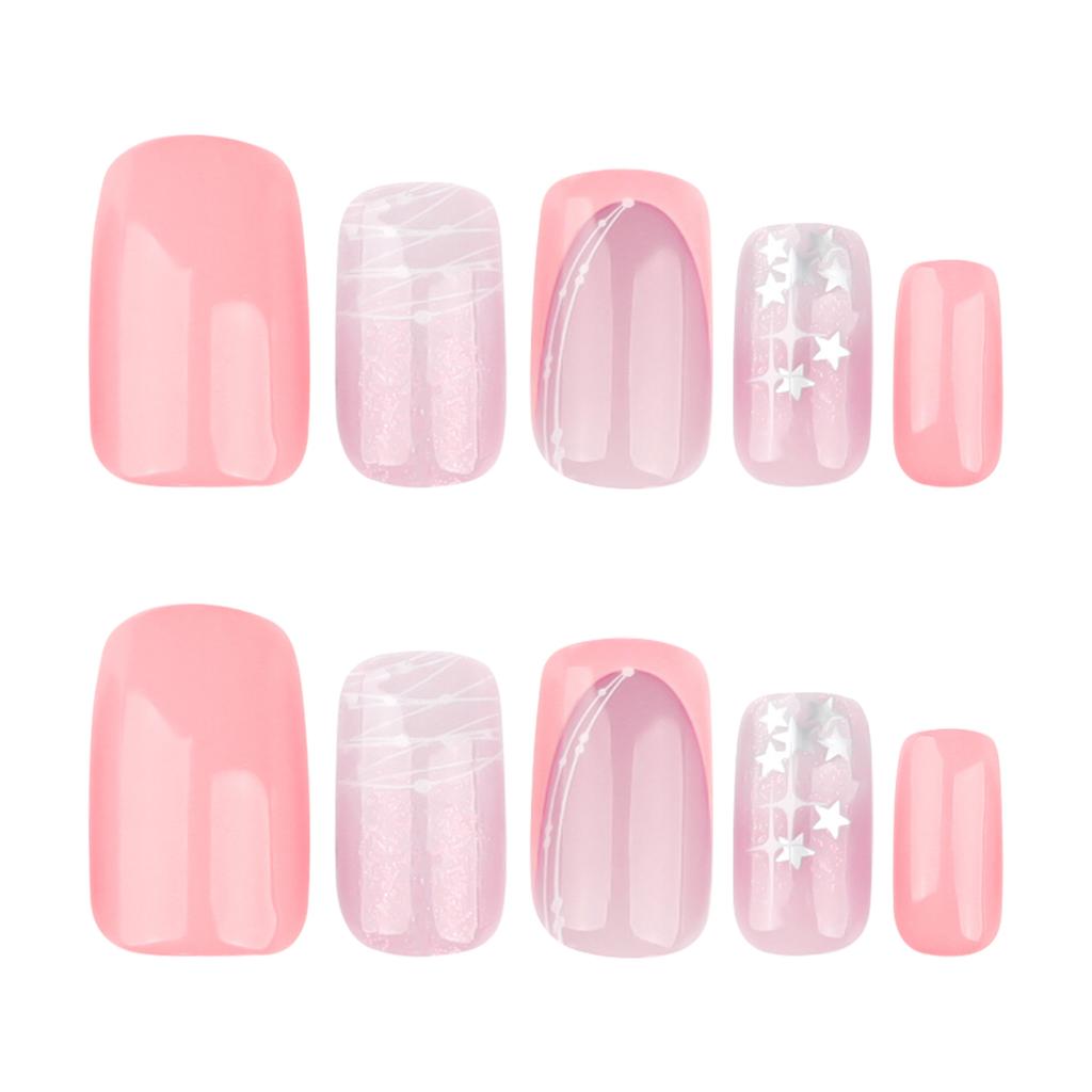 24 шт. Розовый маникюр французский постепенный переход накладной ноготь звезда накладной ноготь линия накладной ноготь квадратный ноготь