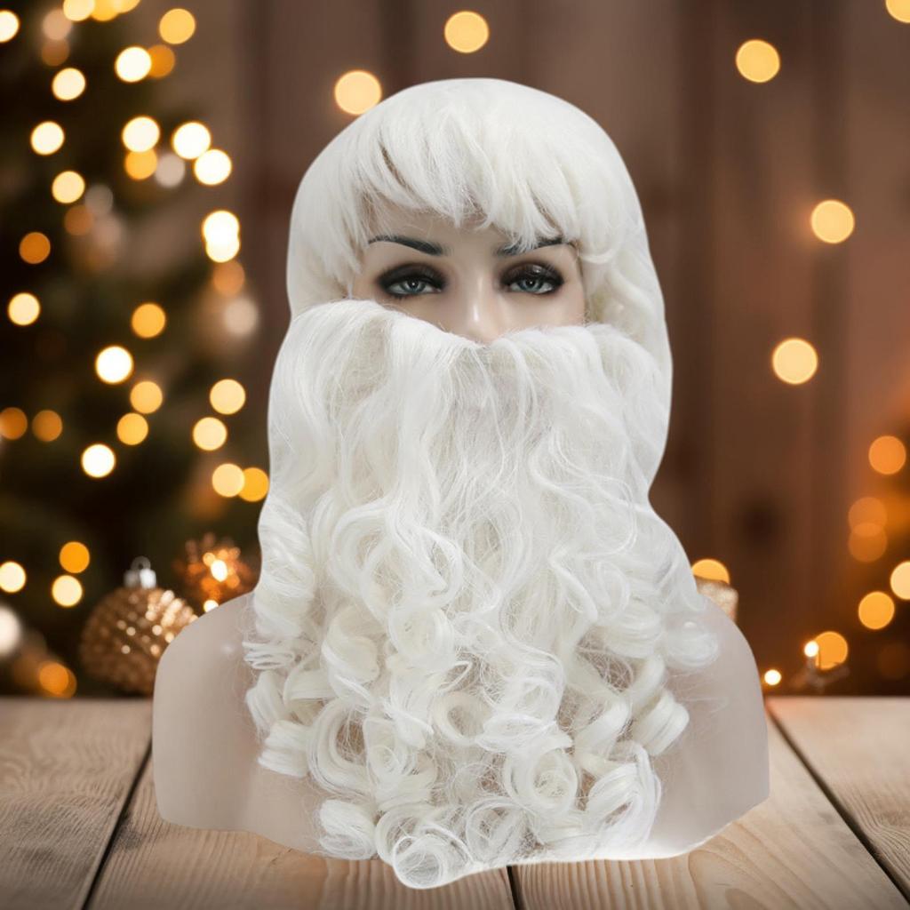 Santa Wig and Beard Set for Christmas Lightweight Funny Decorative Dressing up for Themed Party Roles Play Cosplay Xmas Props