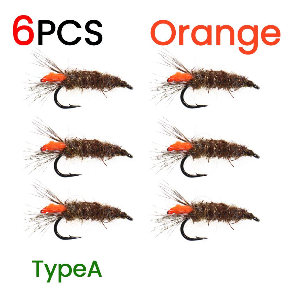 6 Stück #12 Widerhaken Hasenohr & Hirschhaar Dubbing Köcherfliegenlarve Nymphenfliegen mit 3,2mm Messingkopf Forelle Barsch Steelhead Angelköder