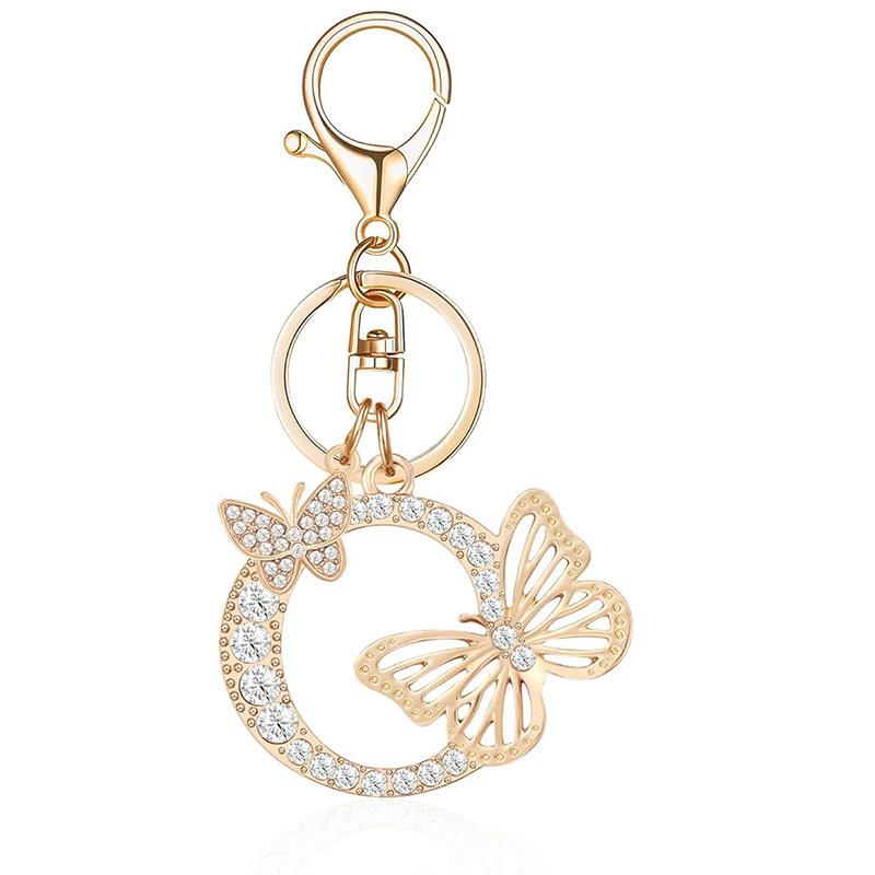 Exquisite Women Capital Letters Charms Keychain Initial 26 A-Z Butterfly Rhinestone Keyring Bag Decoration Pendant Girl Gift