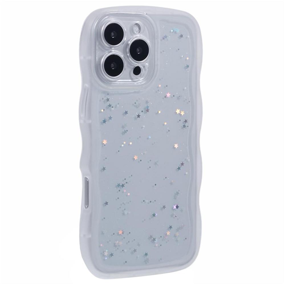

WANLONFENG JWT Series for iPhone 14 Pro TPU Case Epoxy Phone Cover Wavy Edge with Tempered Glass Transparent Pink