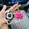 Yogodlns Creative Camellia Rose Pearl Chain Car Keychain Elegant Flower Decorative Accessory Bag Hanger Pendant Small Gift