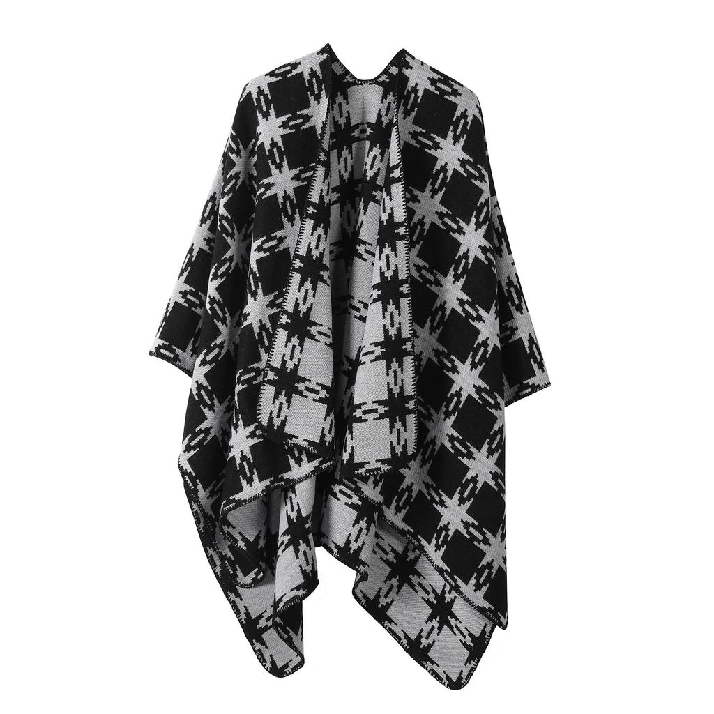 Solid Color Striped Shawl Cardigan: Warm, Versatile Imitation Cashmere Scarf for Autumn and Winter