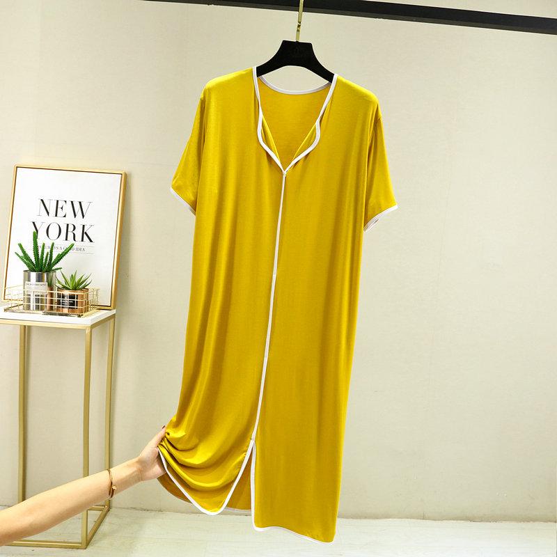Women's Modal Short-Sleeve Summer Nightdress, Loose Fit, Large Size, Belly-Covering Hem, Lightweight Long Skirt.