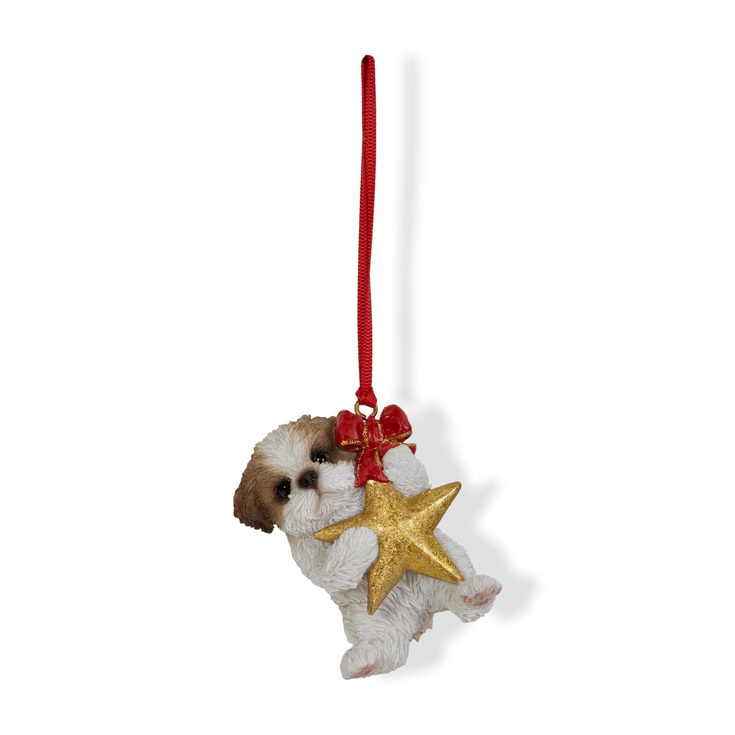 

Ubia Shih Tzu Holding a Star x x Animal Garden Christmas Tree H23095 Ornament, 5.3 4.5 7.5 cm, Figurine, Decor, Dog, Ornament, Santa, белый