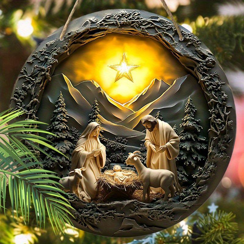 Heilige Nacht Krippenanhänger, Dekoration für Hauswände oder Türen, 2D flach aus Holz, Weihnachtsdekoration, Geschenke für Freunde und Familie