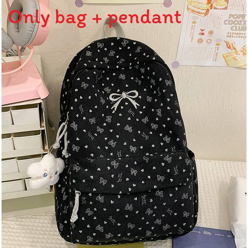 

Korean Style School Backpack With Polyester Material For Female Students Black Bow