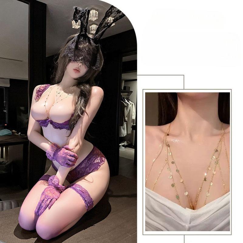 Sexy lingerie - purple lace half-support push-up push-up bra set - feminine steel support gathers to create a larger appearance