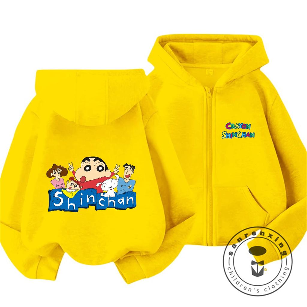 Trendy Kids Zipper Hooded Sweatshirt Cute Kawaii Winter Street Style Tops Crayon Shin Chan Children 3 14