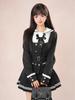 Women's Double-Breasted Black Striped Jacket & Pleated Skirt Set - Japanese Academy Style, Autumn/Winter Collection