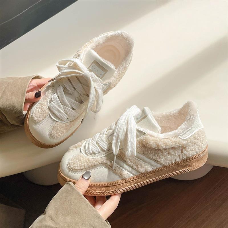 Retro Two-cotton Board Shoes Women's New Platform-soled Student Little White Shoes Versatile Fluffy Shoes