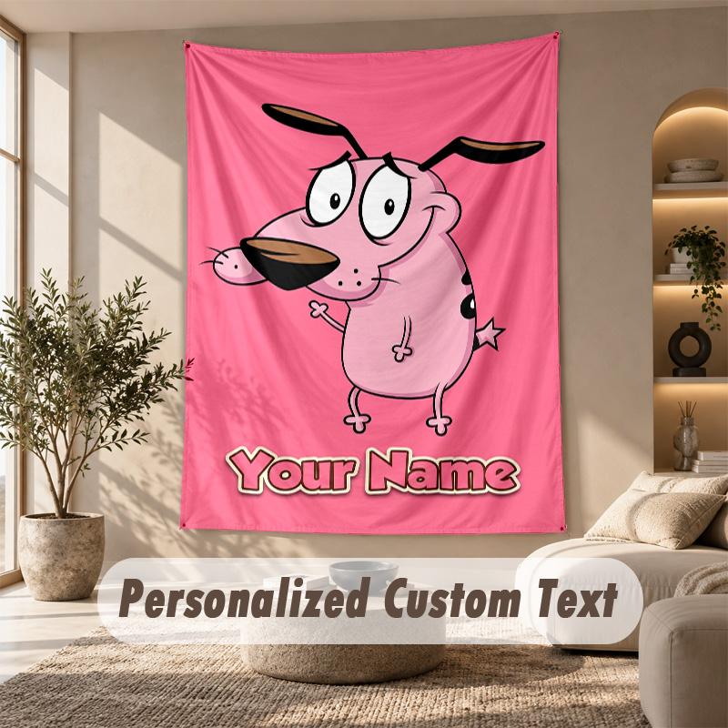Tapestry Custom Name Text, Wall Hanging Tapestry Home Room DecorCourage the Cowardly Dog