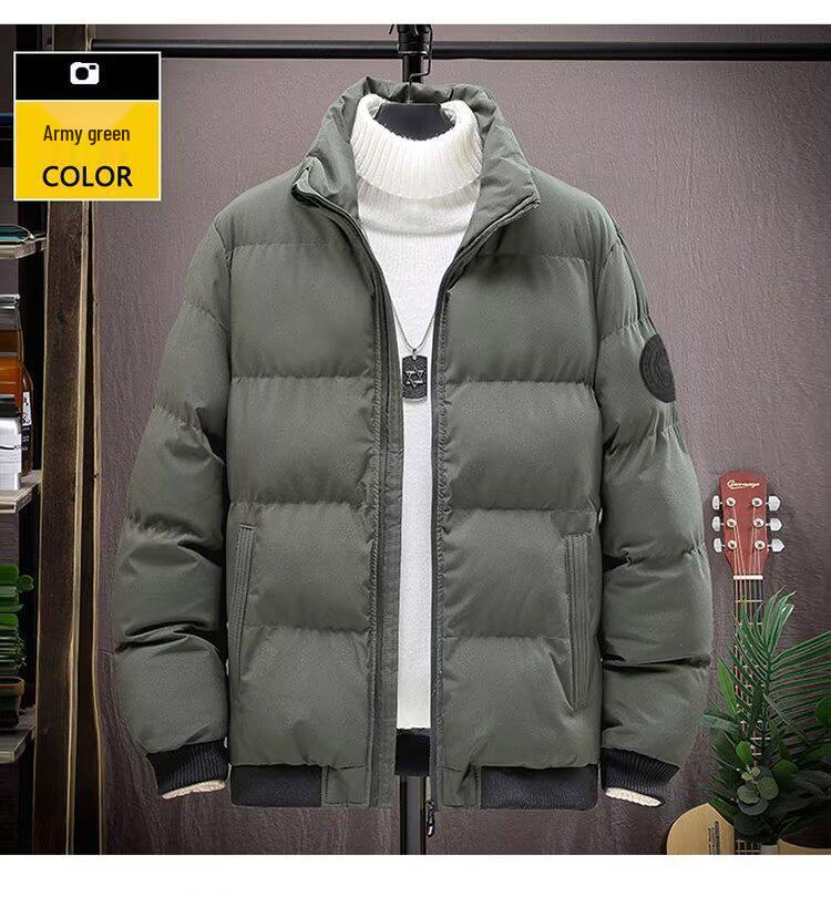 Men's Windproof Stand Collar Cotton Jacket: Autumn/Winter Trendy Streetwear, Thickened for Warmth and Cold Protection.