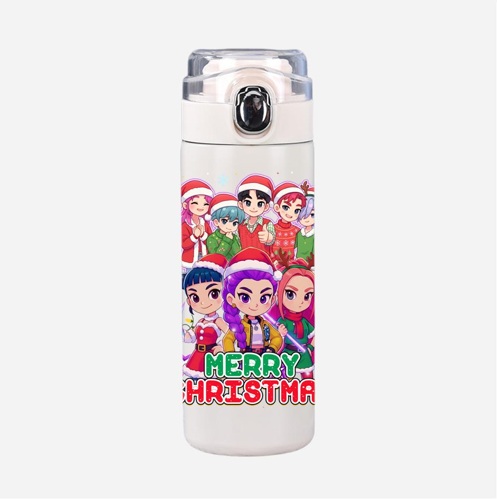 

Christmas K-Pop Demon Hunters Printed 400Ml Water Bottle Thermos Cup Portable Stainless Steel Leak Proof Camping Water Cup Kid Gift