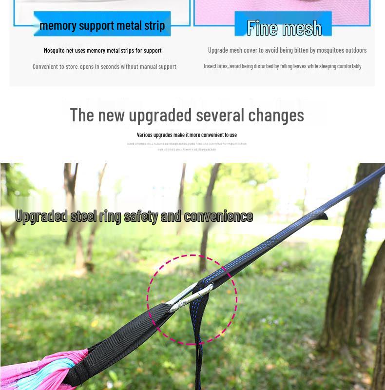 Automatic Quick-Open Mosquito-Proof Hammock with Parachute Cloth for Outdoor Camping (Single/Double)