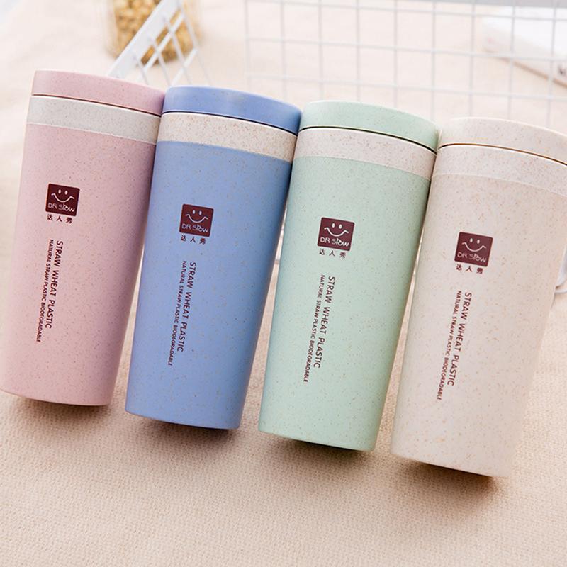 Portable 300Ml Thermos Bottle Healthy Plastic Wheat Fiber Cup Double Layer Therm
