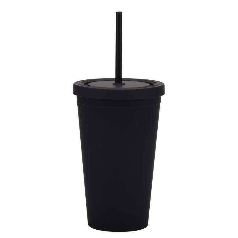 

Candy Color Double-Layer Plastic Straw Cup 16Oz Drinking Cup Simple Plastic Matte Straw Cup 450ml чёрный