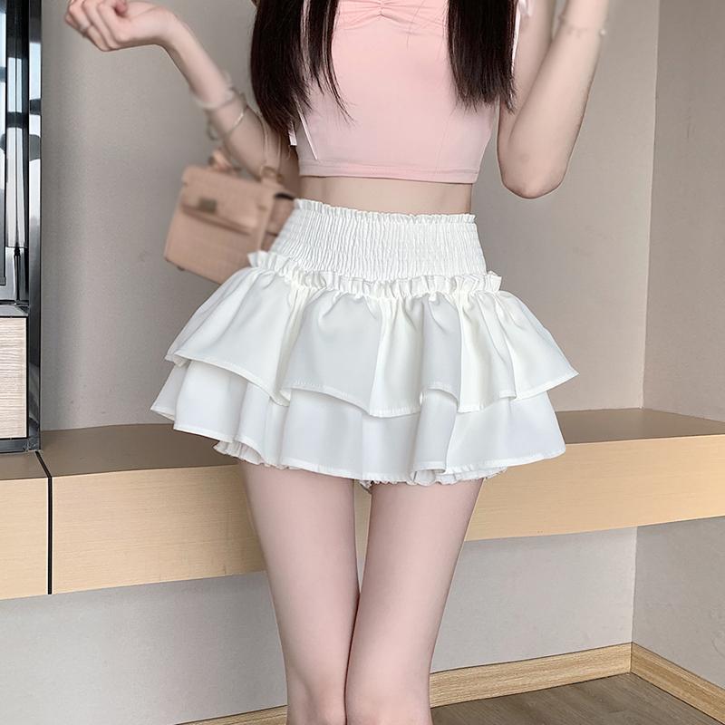 Damen Einfarbiger, süßer, bauschiger Rock mit hoher Taille