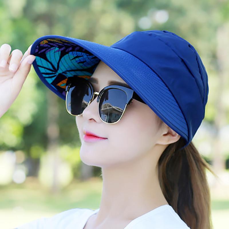 Summer Sun Hat for Women Wide Brim Print Foldable Visors Suncreen Uv Protection Lady Beach Floppy Cap Girls Holiday Baseball Cap