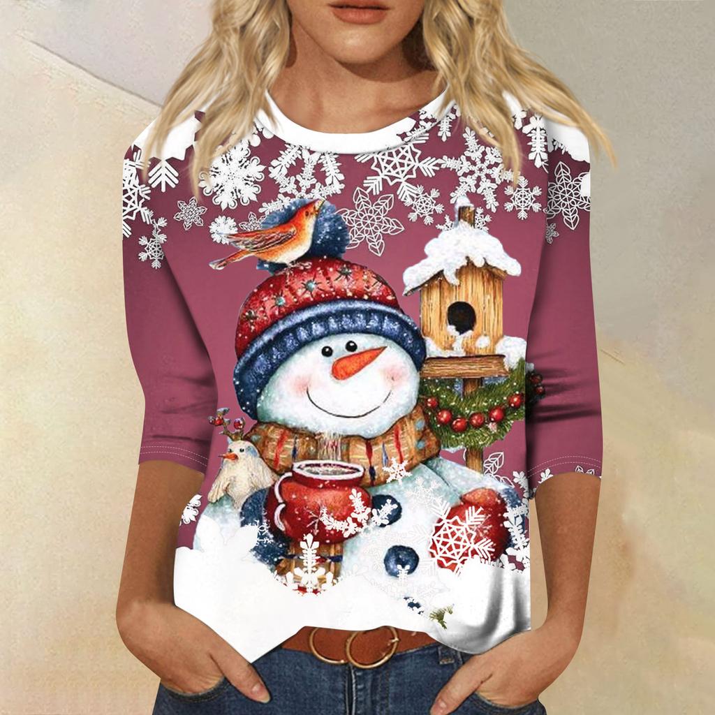 Women's Round Neck Tops Cotton Women's Casual Fashion Floral Print  Long Sleeve O-Neck Pullover Top Blouse