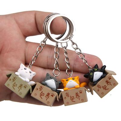 Cute Carton Cat Charm Keychains Cartoon Mini Animal Car Keyring Lovely Backpack Handbag Charm Pendant Couple Keyholder