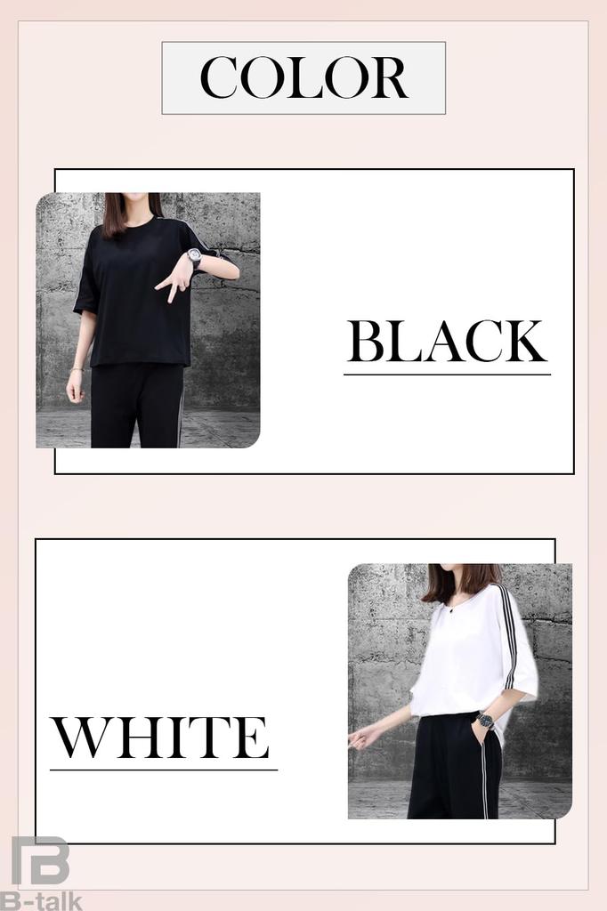 BT47 Sporty Top and Bottom Pants and Short Slim Solid Fall B-Talk Set, T-Shirt, Sleeve, Running, Yoga, Loungewear, Women's, Stylish, Fit, Stretch,