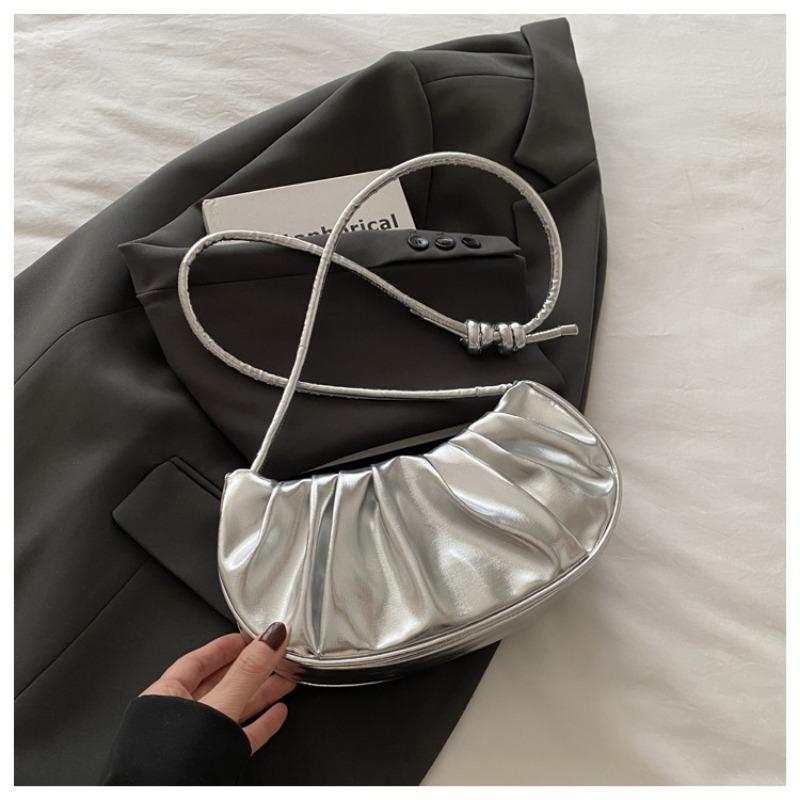 

Блестящая сумка-пельмень Модная и элегантная плиссированная сумка на одно плечо Ручная сумка-подмышка серебряный