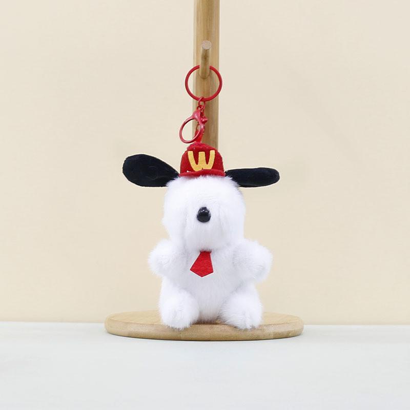 Whimsical Dog Plush Keychain Adorable Grey And Black Stuffed Animal For Keyring Use