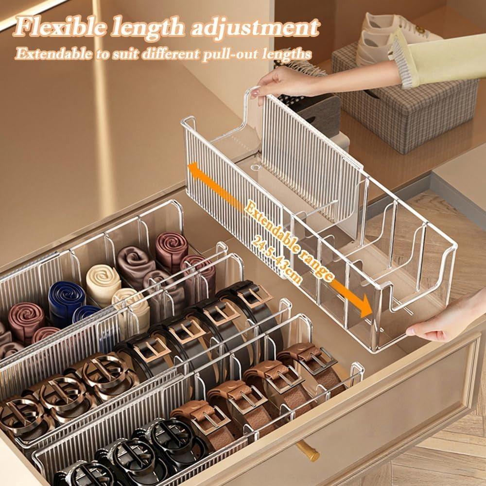 Transparent Belt Storage Box with Removable Partition Large Capacity Socks Organizer Detachable Household Belt Holder