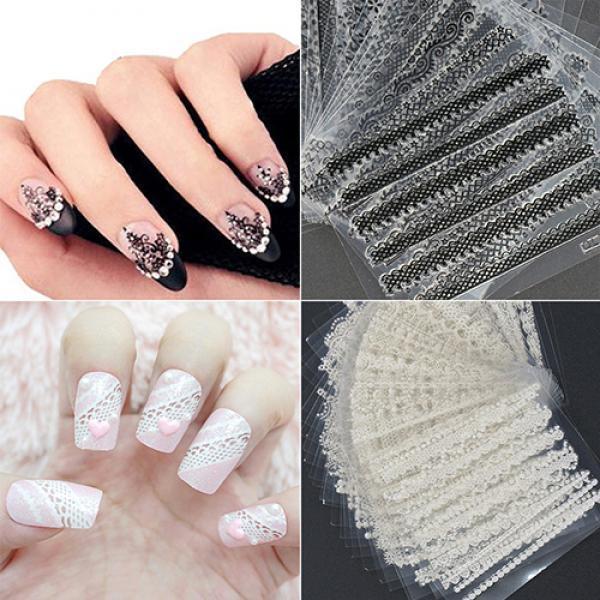 30 folhas 3D Lace Nail Art Adesivos Preto Branco DIY Dicas Decalque Manicure Ferramentas