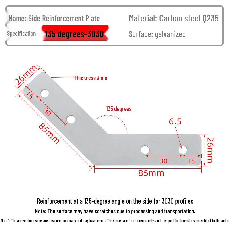 45°/135° Profile Surface Reinforcement Corner Connector Piece 203040