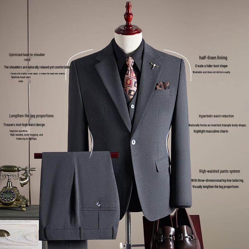 ROMON Men's 3-Piece Business Formal Suit Set