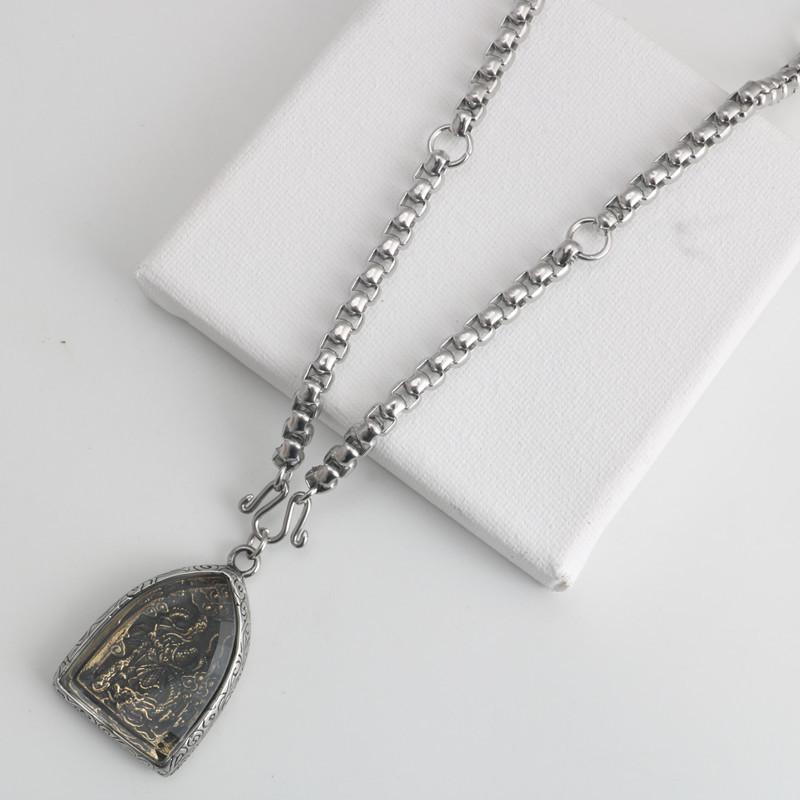 Guan Gong & Guanyin Buddha Stainless Steel Pendant Necklace with Chain, Men's & Women's Titanium Steel Amulet, 5 or 6 Pendants