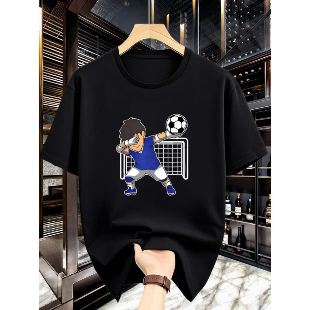 Men pure cotton round neck fashionable creative football goalkeeper special print design casual wear comfortable