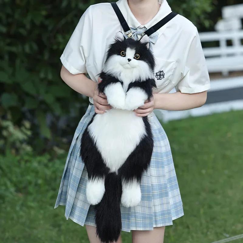 Handmade Plush Storage Bag Animal Black Cat Zippered Pouch Fashion Gift For Women Anniversary Birthday Lolita Decor With Gift