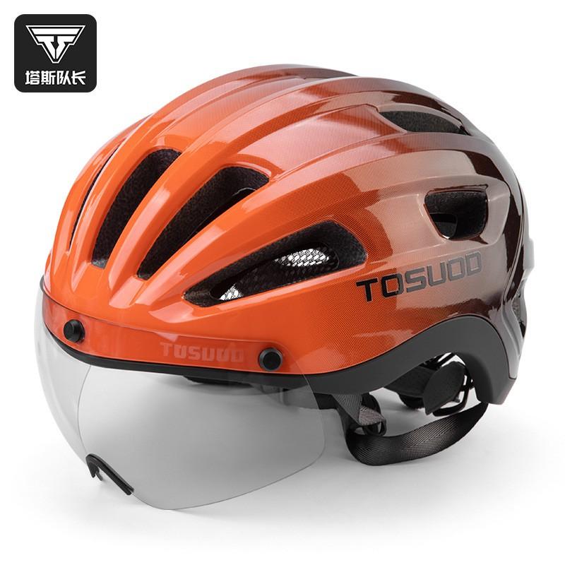 One-Piece Molded Cycling Helmet Road Mountain Bikes Youth Safety With Magnetic Flip-Up Visor Black-Orange Medium