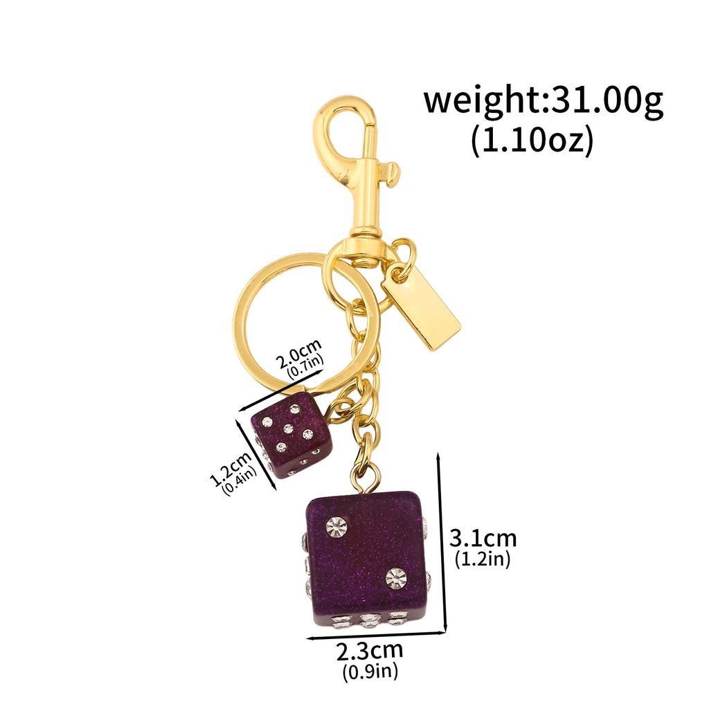 2PCS/lot Red Good Luck Dice String Crystal Epoxy Gold Foil Resin Rhinestones Keychain Fashion Y2K Keyring Bag Purse Accessories