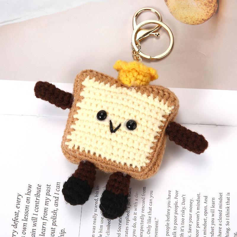 Funny Bread Doll Series Crochet Keychain Handmaking Crochet Hamburger Keyrings Creative Knitted Doll Gifts Knitting Keyrings