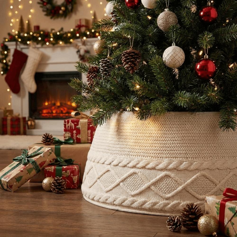 Plush Christmas Tree Collar Rustic Style Tree Base Cover Simple Christmas Tree Decoration  New Year
