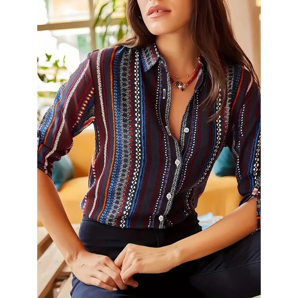 Women's Shirts Slim, Sexy, Soft and Comfortable Floral Long Sleeve Sun Shade Lapel Shirt New Women's 2024 Spring and Summer