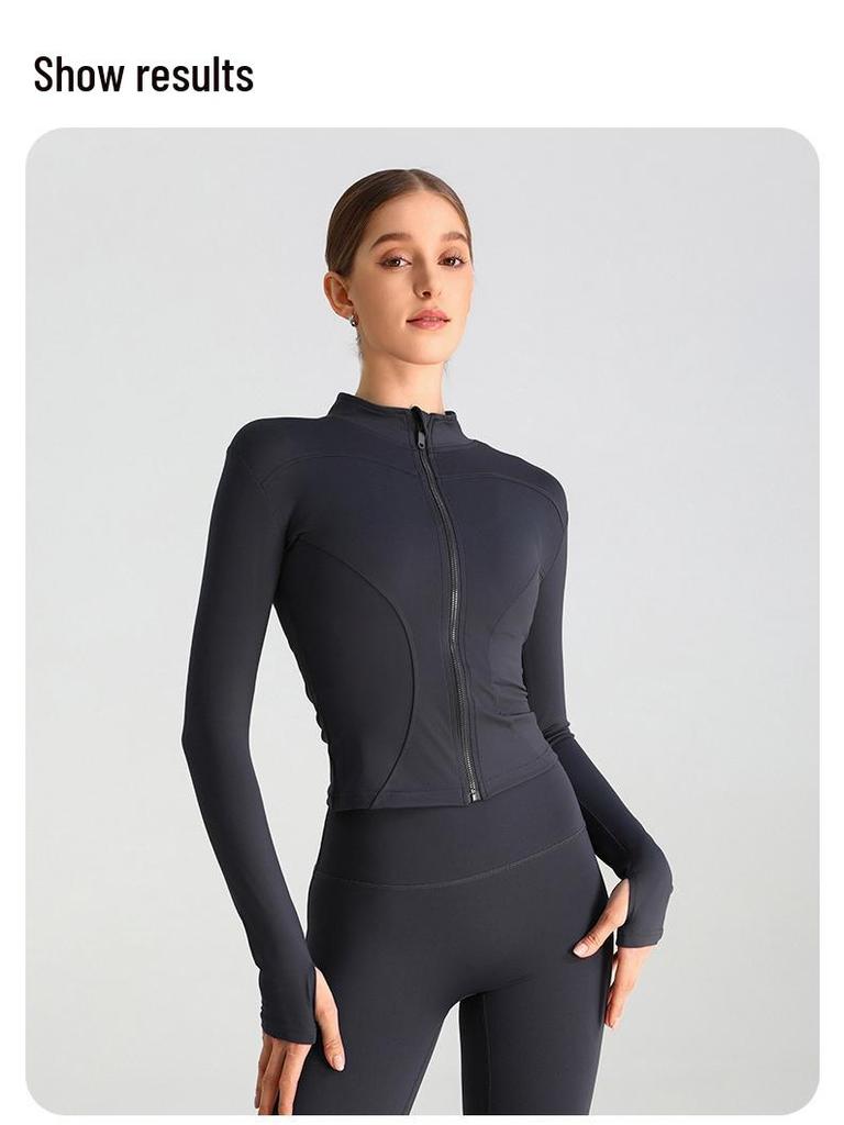 European & American Zipper Yoga Jacket - Quick-Drying, Slimming, Long Sleeve Fitness Top for Women
