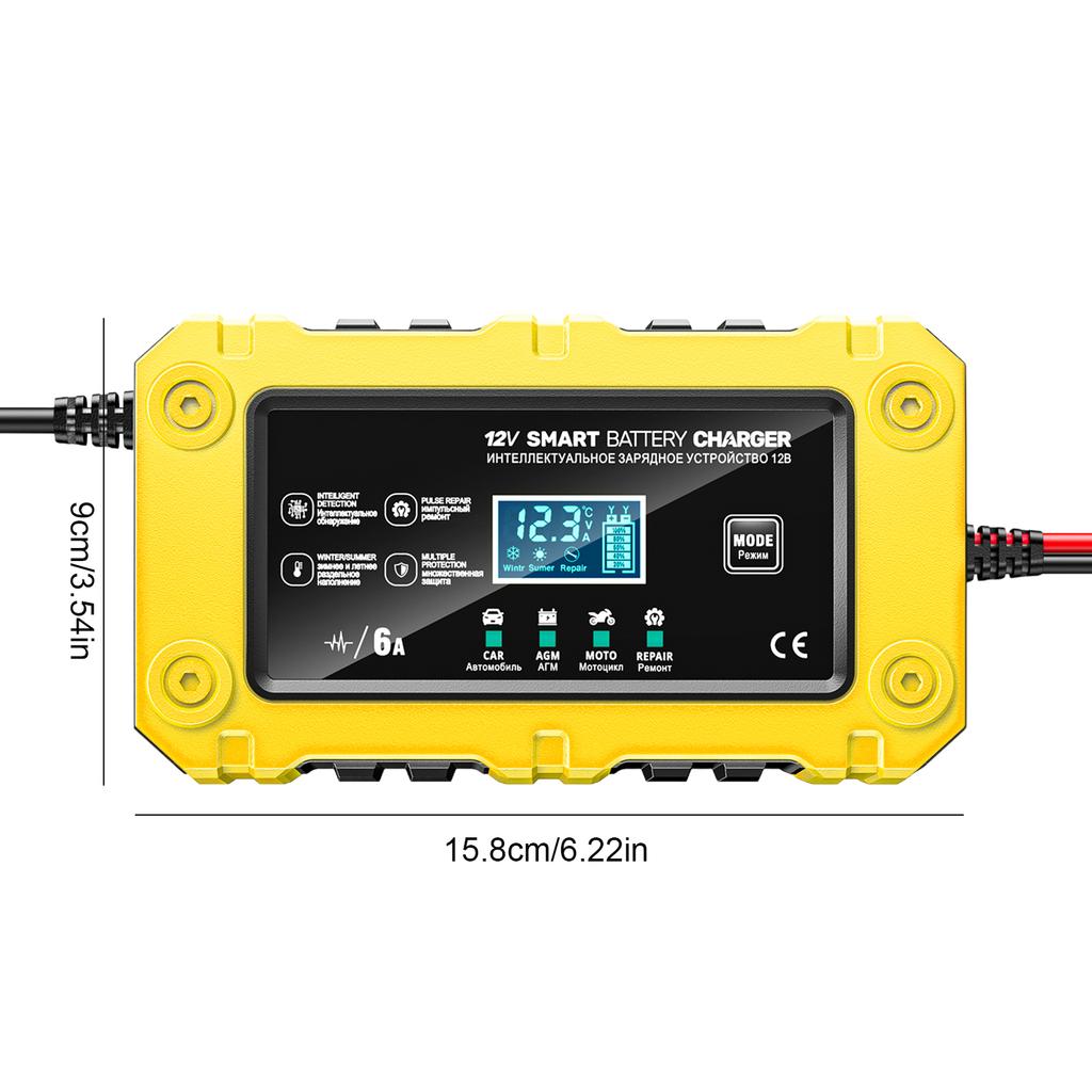 6A 12V Car Battery Charger Battery Maintainer Trickle Charger for Auto Motorcycle Lead-Acid AGM GEL Batteries