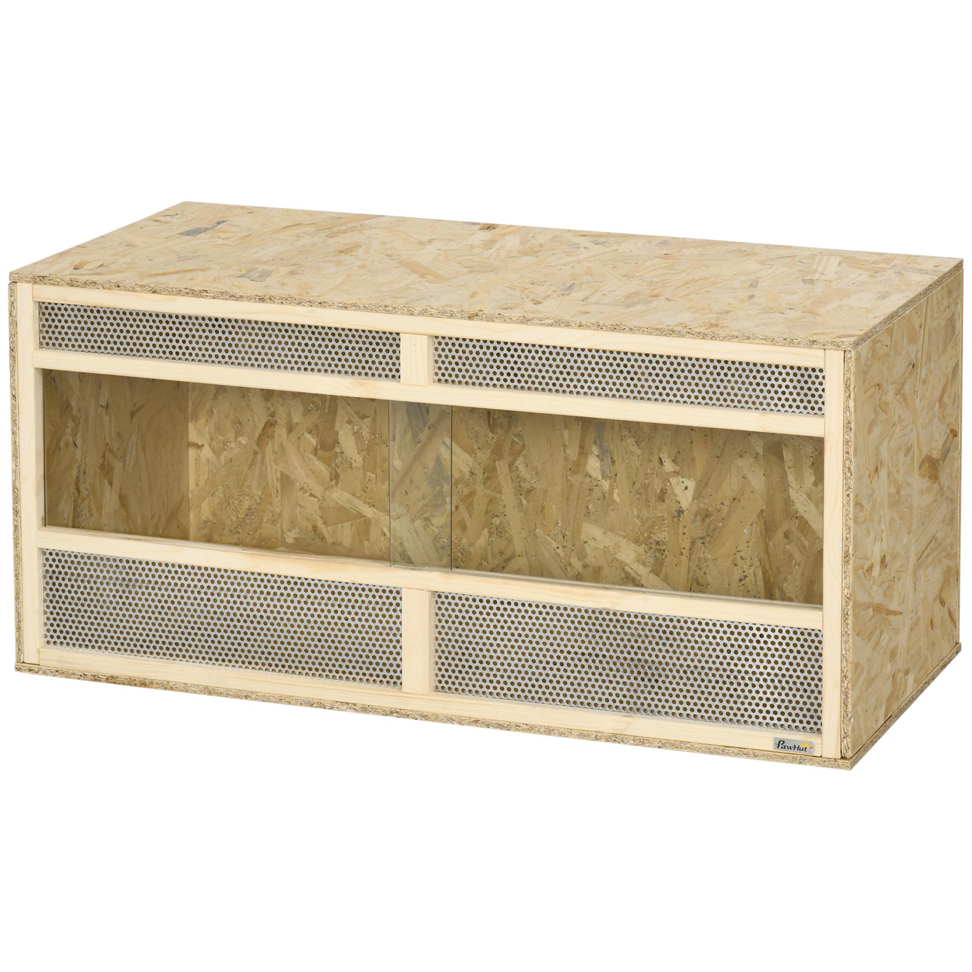 Terrarium en bois OSB pour reptiles avec porte coulissante en verre 100 x 47 x 47 cm Naturel