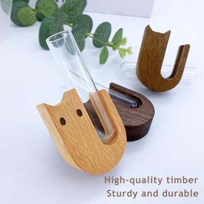 Cat Whisker Vase Fridge Magnet Wooden Refrigerator Magnet with Glass Tube Magnetic Pet Whisker Collector Container Vase Refrigerator Accessories