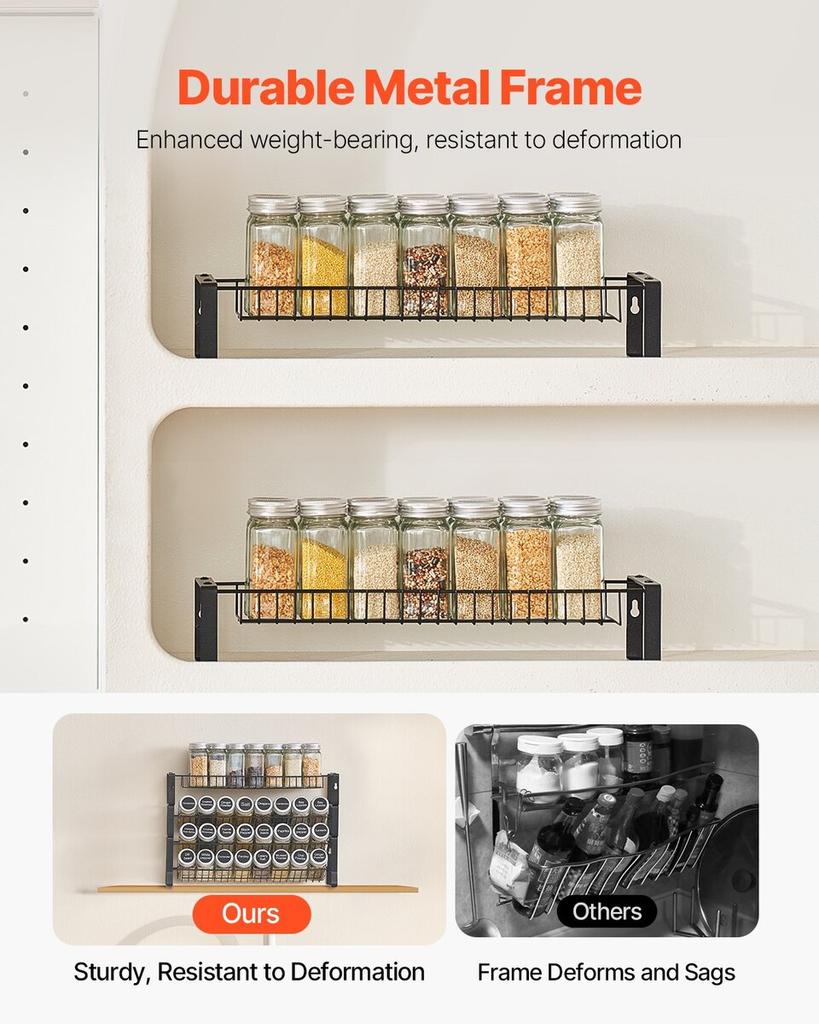 Spice Rack Organizer for Cabinet Seasoning Storage Set Wall Mounted 4 Pack