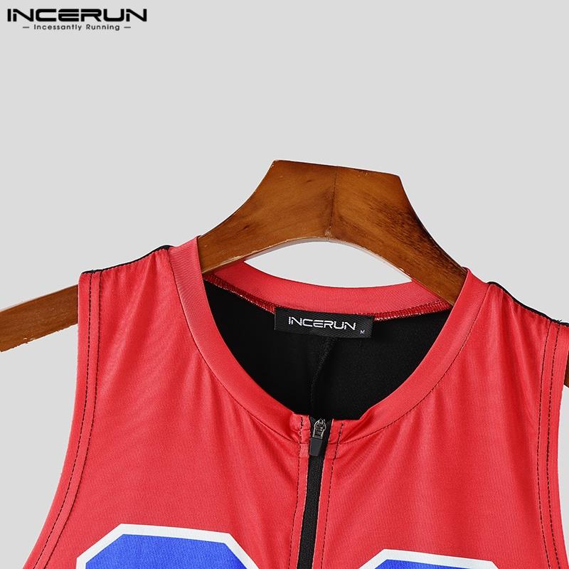 INCERUN Men Sleeveless Letter Print Homewear Skinny Jumpsuits Romper One Piece Suit