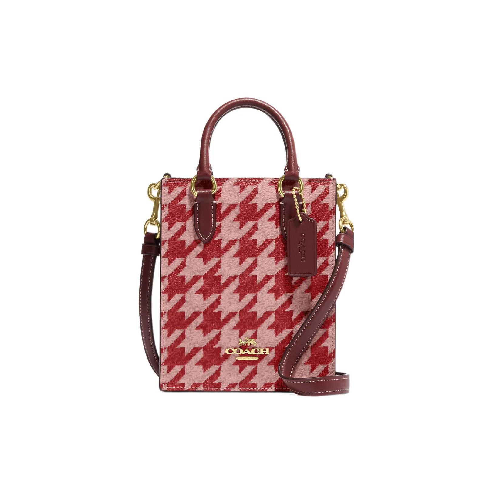 

Coach N/S 17 Gold Logo Check Print Snap Canvas With Leather Tote Bag Shopping Handbag Mini Women tote Red CJ677-IMVRY Basic Set (Bag+Dust Bag)