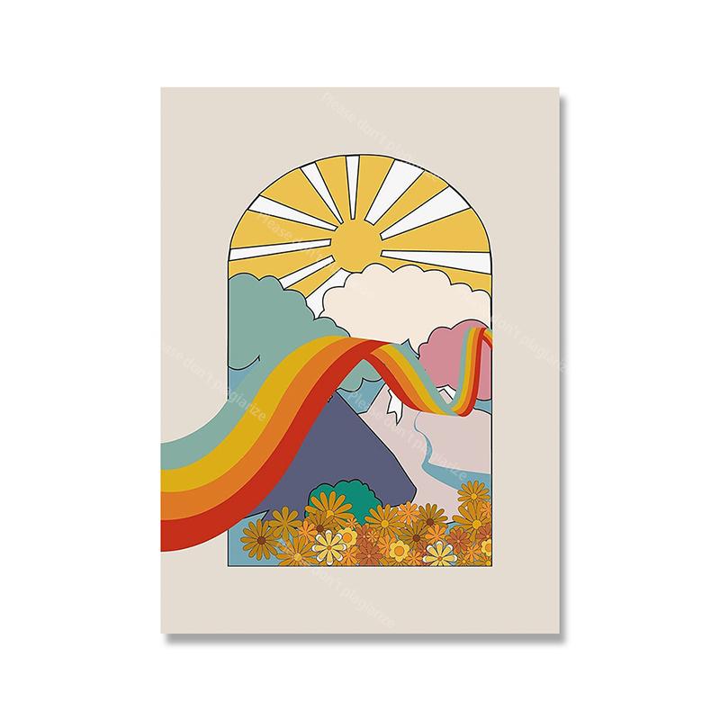 Tecknad Feministisk Fredssymbol Affisch Väggkonst Tryck Regnbåge Sol Linje Citat Kanvasmålning Bild Vild Tiger Barnrum Heminredning